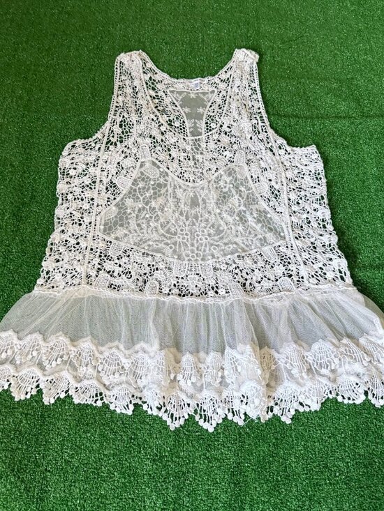 Roommates Other - Roommates Boho Ivory Crochet Lace Sheer Tank Top Festival Cover Up Plus Size 3X